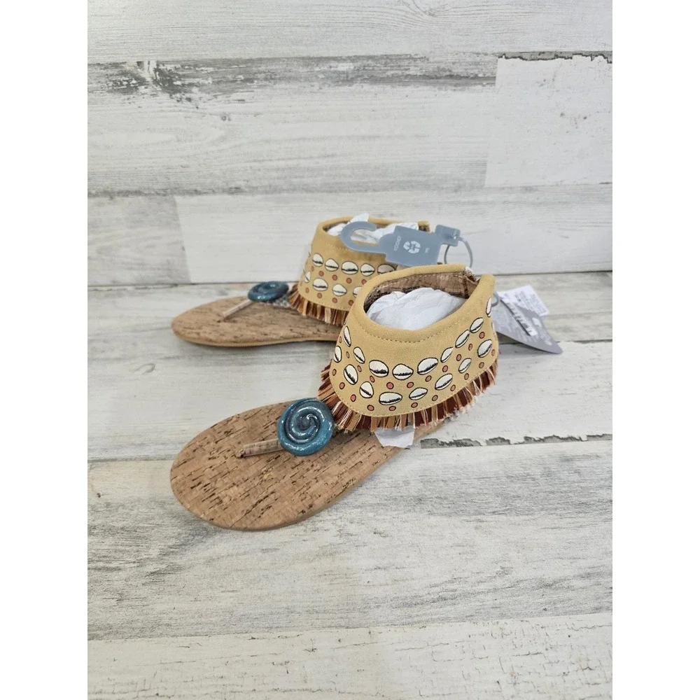 Disney Moana Girls Sandals Tan Blue Heart of Te Fiti Fringe‎ Thong 13/1 NEW